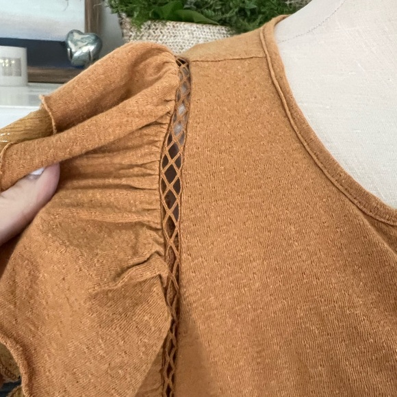 ANTHROPOLOGIE NEW Caroline babydoll flatter sleeve top in honey brown - Picture 4 of 14